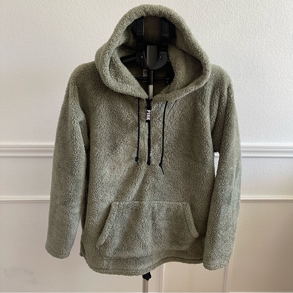 PINK Victoria's Secret Men's Olive Hoodie Sweater